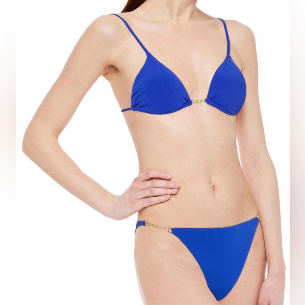 Vix Paula Hermanny Gold Solid Chain Blue Triangle Bikini Top Size D Cup